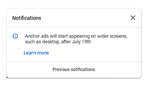 Anchor Ads on Wider Screen | Anchor Ads on Desktop Screen 1 adsense notification about anchor ads